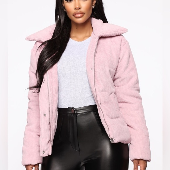 FASHION NOVA Corduroy Puffer Jacket Pink - Picture 2 of 13